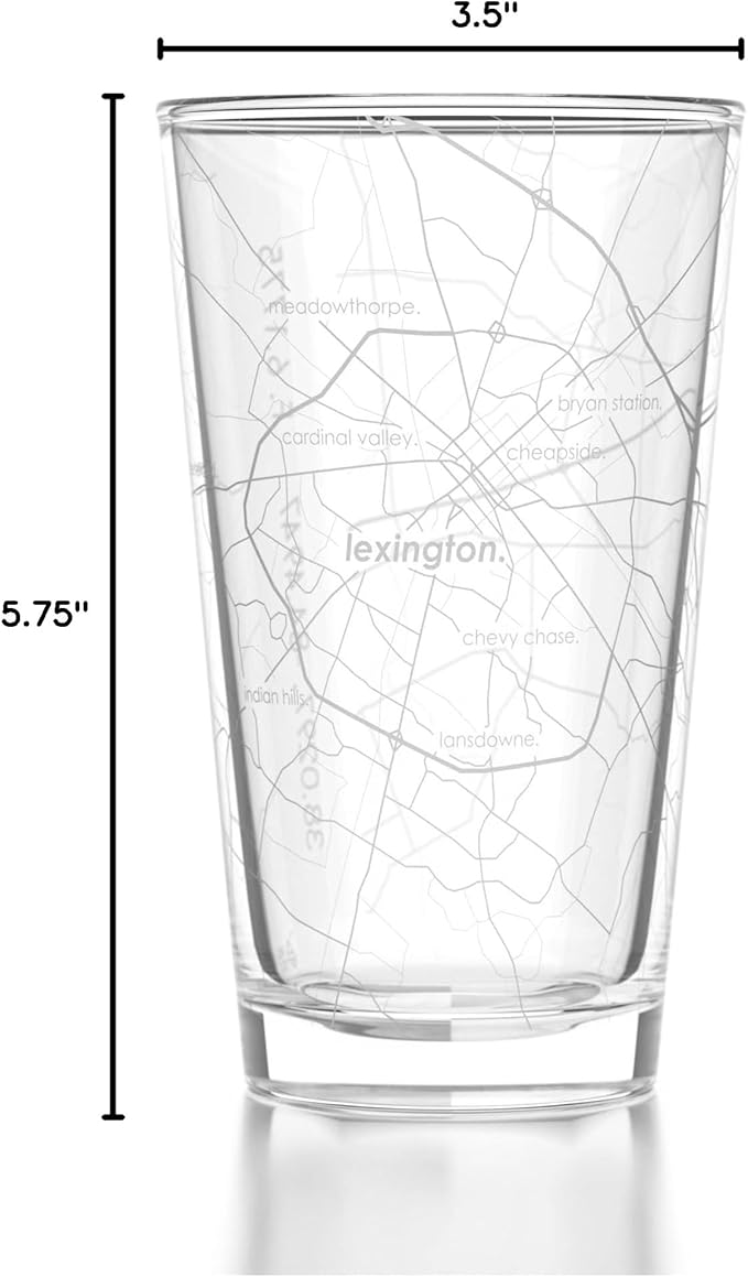 Well Told Engraved Lexington Kentucky Map Pint Glass, Etched Beer Gift (16 oz, Clear) City Map Pint, Custom City Glassware, Gifts For Beer Lovers
