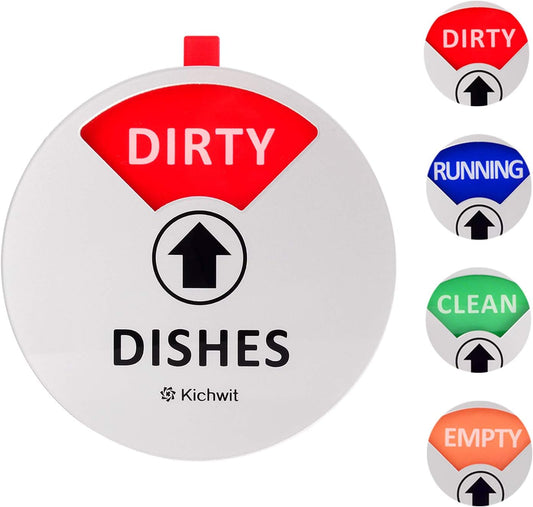 Kichwit Dishwasher Magnet Clean Dirty Sign Indicator with Running and Empty Options, Works on All Dishwashers, Non-Scratch Strong Magnetic Backing, Residue Free Adhesive Included, 4 Inch, Silver
