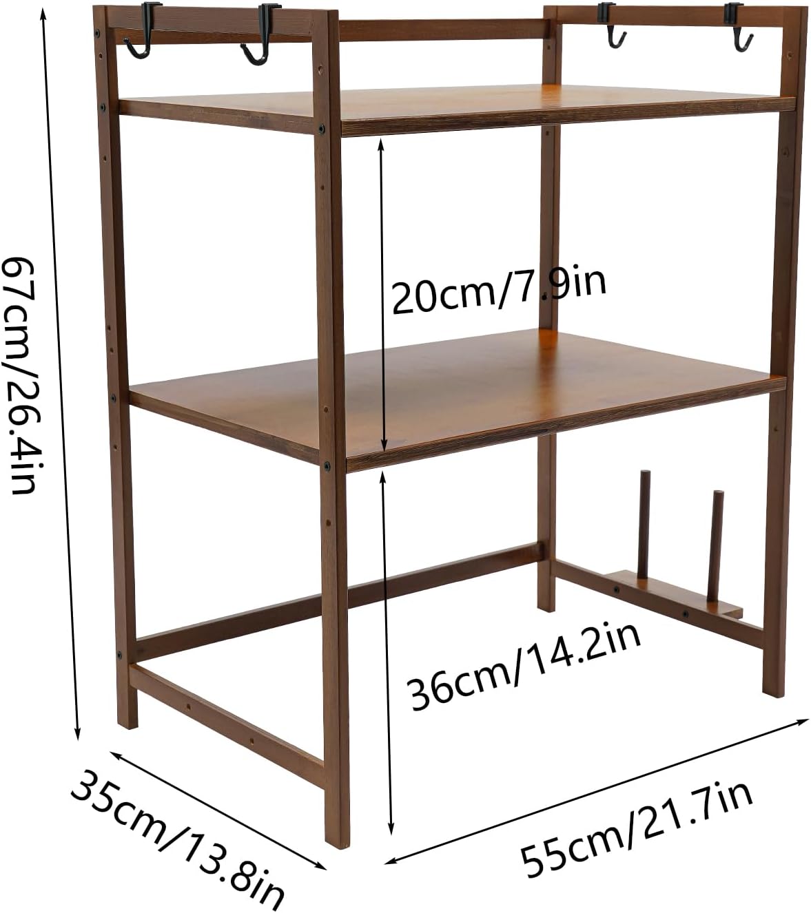 Shelves Organizers for Kitchen,2-Tier Bamboo Kitchen Countertop Organizer Shelves with 4 Hooks,Kitchen Storage Rack Countertop,Spice Rack Organizer,Bathroom Countertop Organizers and Storage,Tawny