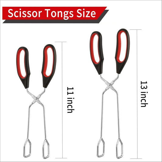 2-Pcs Stainless Steel Scissor Tongs, 9.25-Inch and 11-Inch set Kitchen cooking grilling tongs