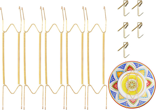 5 Pieces Plate Hangers for The Wall Suitable for 16-20 Inch Decorative Plate adjustable and stretchable,with Metal Hooks for Wall Displaying Plates Decorative & Arts(Gold)