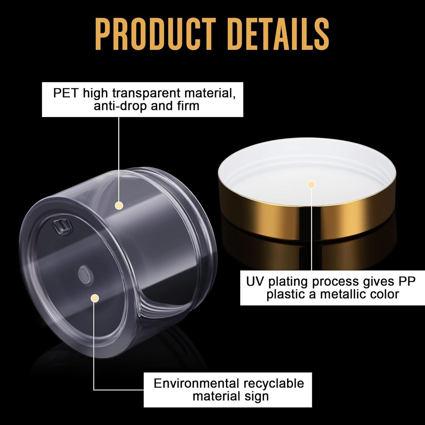 SATINIOR 36 Pieces 4 oz Plastic Jars with Lids Wide Mouth Airtight Reusable Container Acrylic Cosmetic Small Jars for Lotions Ointments Travel Toiletries Creams Make up Storage(Gold)