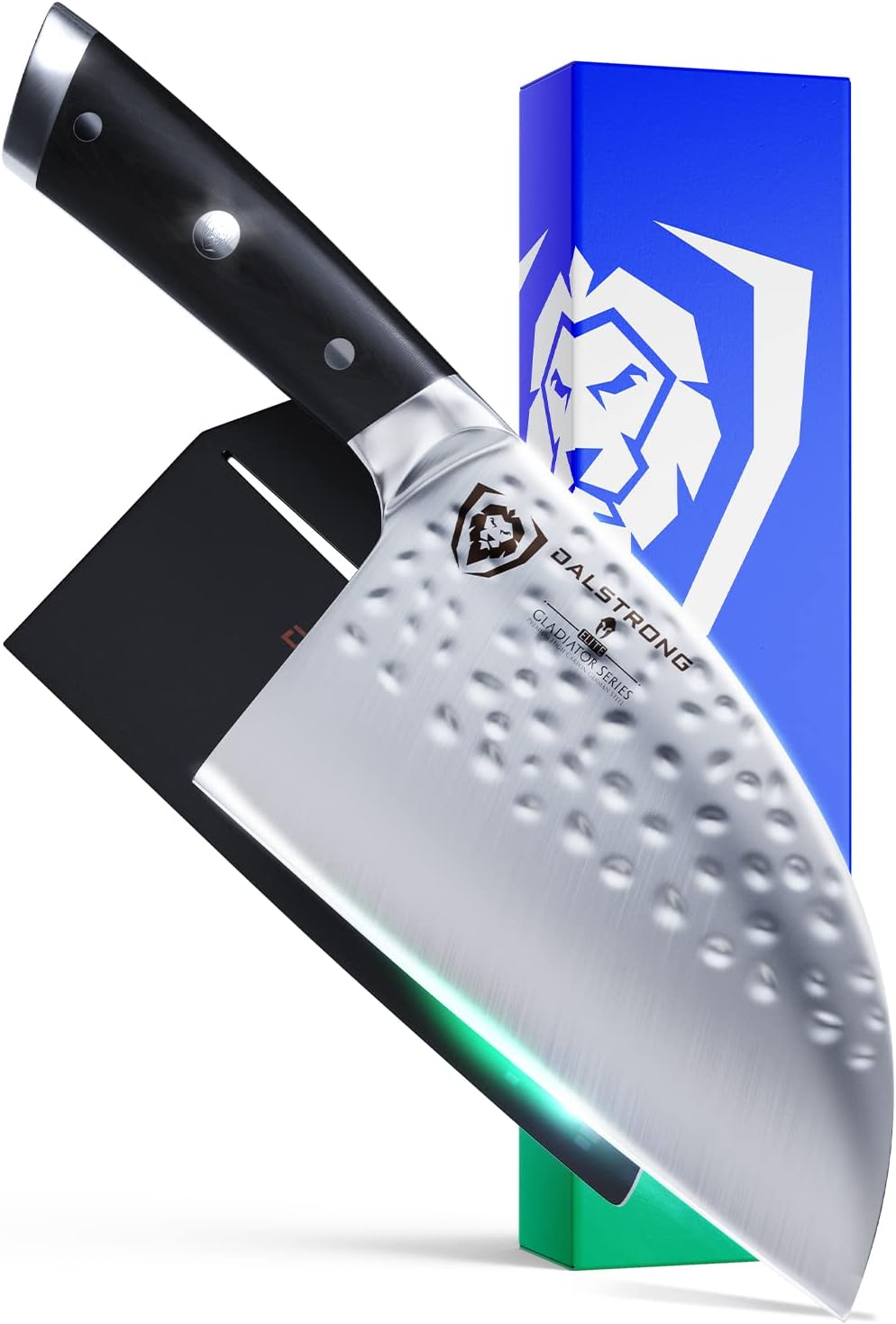 Dalstrong Serbian Chef Knife - 7.5 inch - Gladiator Series Elite - German HC Steel - Meat Cleaver Knife - Hammered Blade Finish - Razor Sharp Kitchen Knife - G10 Handle - w/Sheath - NSF Certified