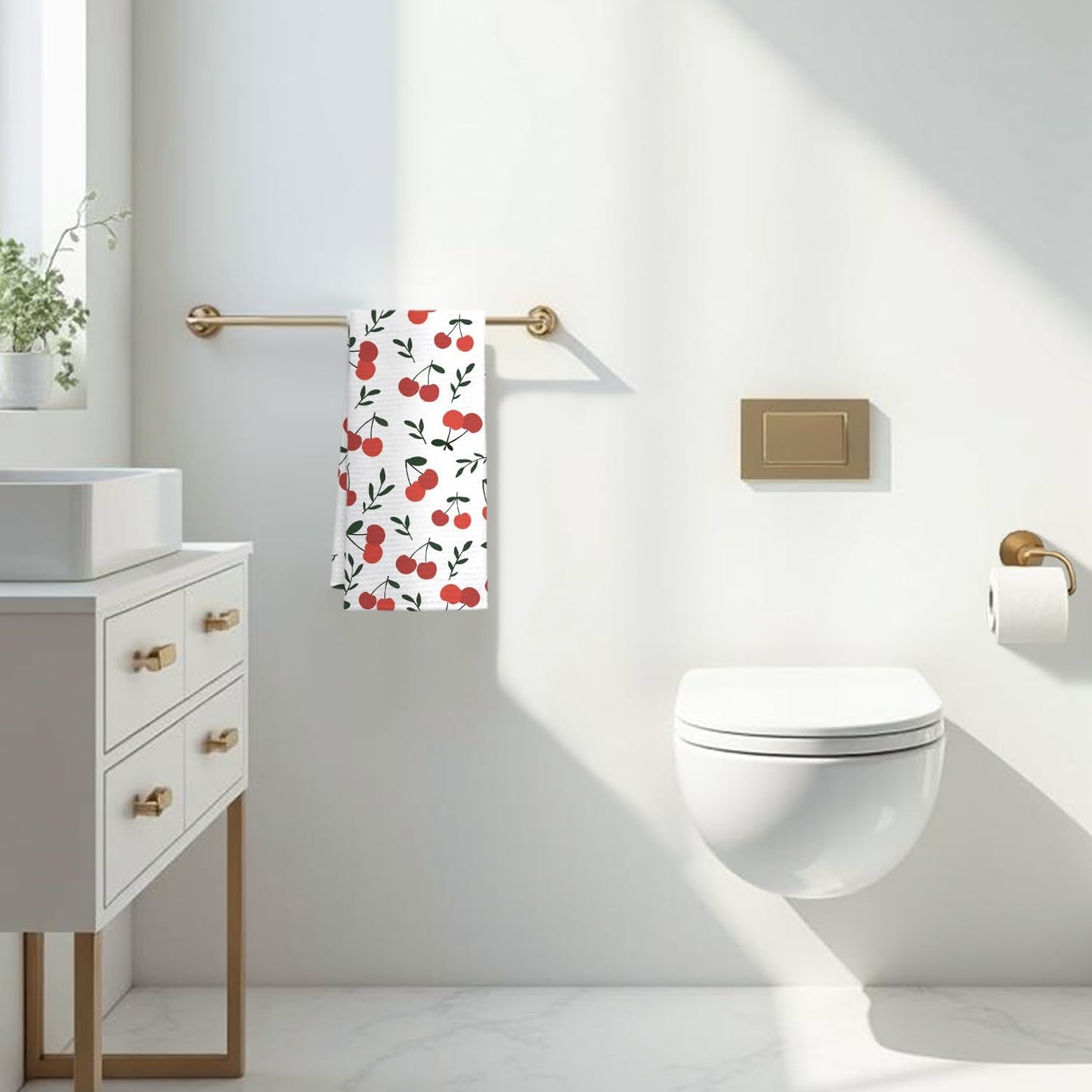 Cherry Kitchen Towel Decor, Cherry Hand Towel Dish Towel for Kitchen Bathroom Decor, Fruit Lover Gifts, 16x24 Inches