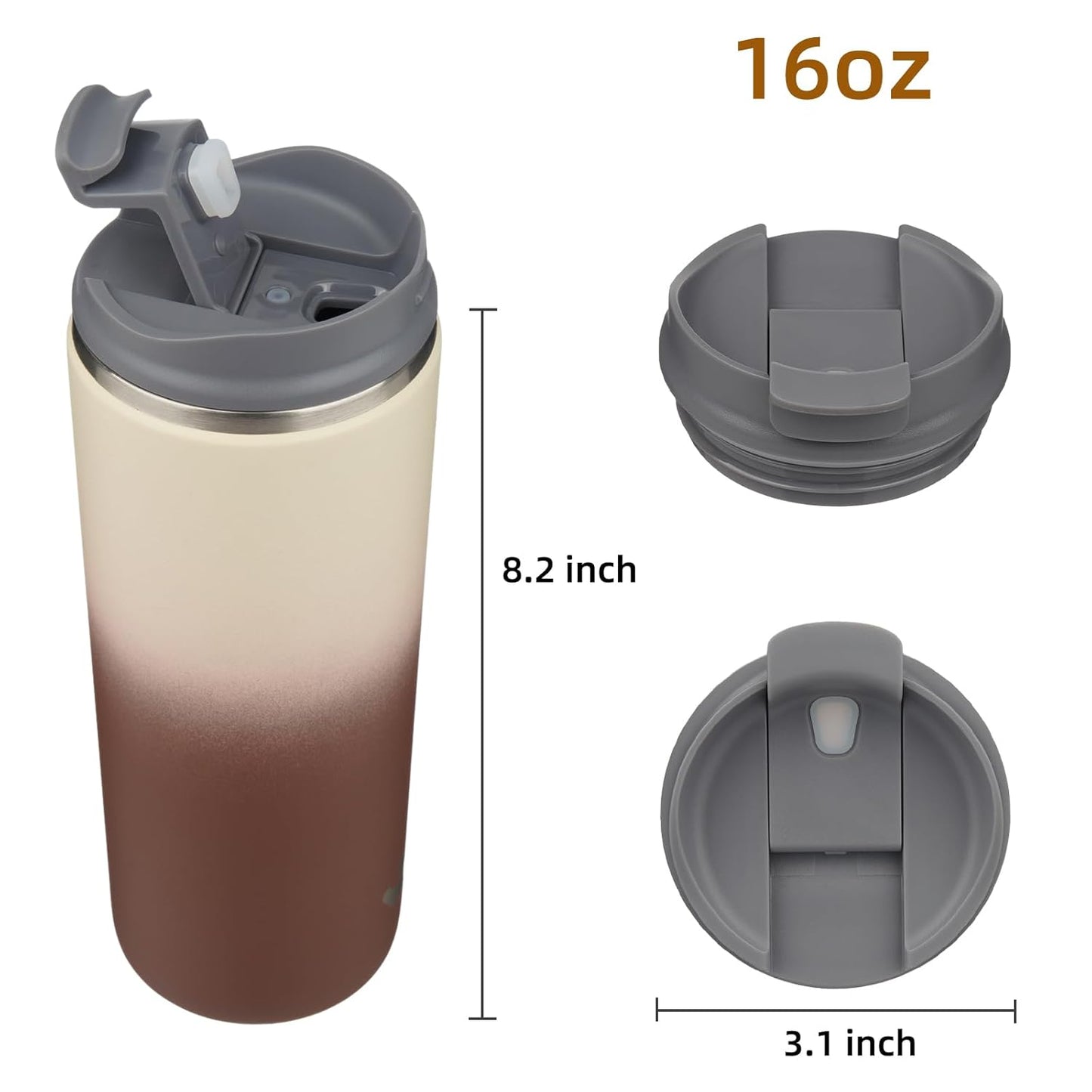 Tumbler with Lid, 16 oz Travel Coffee Mug Double Wall Vacuum Stainless Steel Thermal Metal Cup Insulated Water Bottle,Latte