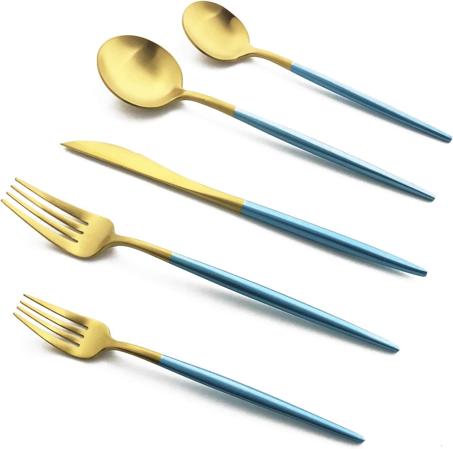 Silverware Set, Hand polished Matte Gold Blue Flatware Cutlery Set Service for 4, Satin Finish 20 Pieces 18/10 Stainless Steel Utensils Set for Home and Restaurant, Dishwasher Safe