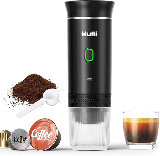 Mulli Cordless Electric Espresso Machine‌‌-Portable Coffee Maker for Ground Coffee & NS Capsule with Self-Heating Technology‌-Perfect for RV, Hiking, Camping, Office & On-the-Go Lifestyles