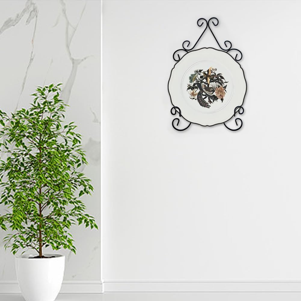 YY YEARCHY Plate Stand Holder for Wall Hanging Display Rack Art Hanger Metal Easel Photo Holder Books Bowls Platters (Black, 8 inches/12.6" x 7.87" x 1.57")