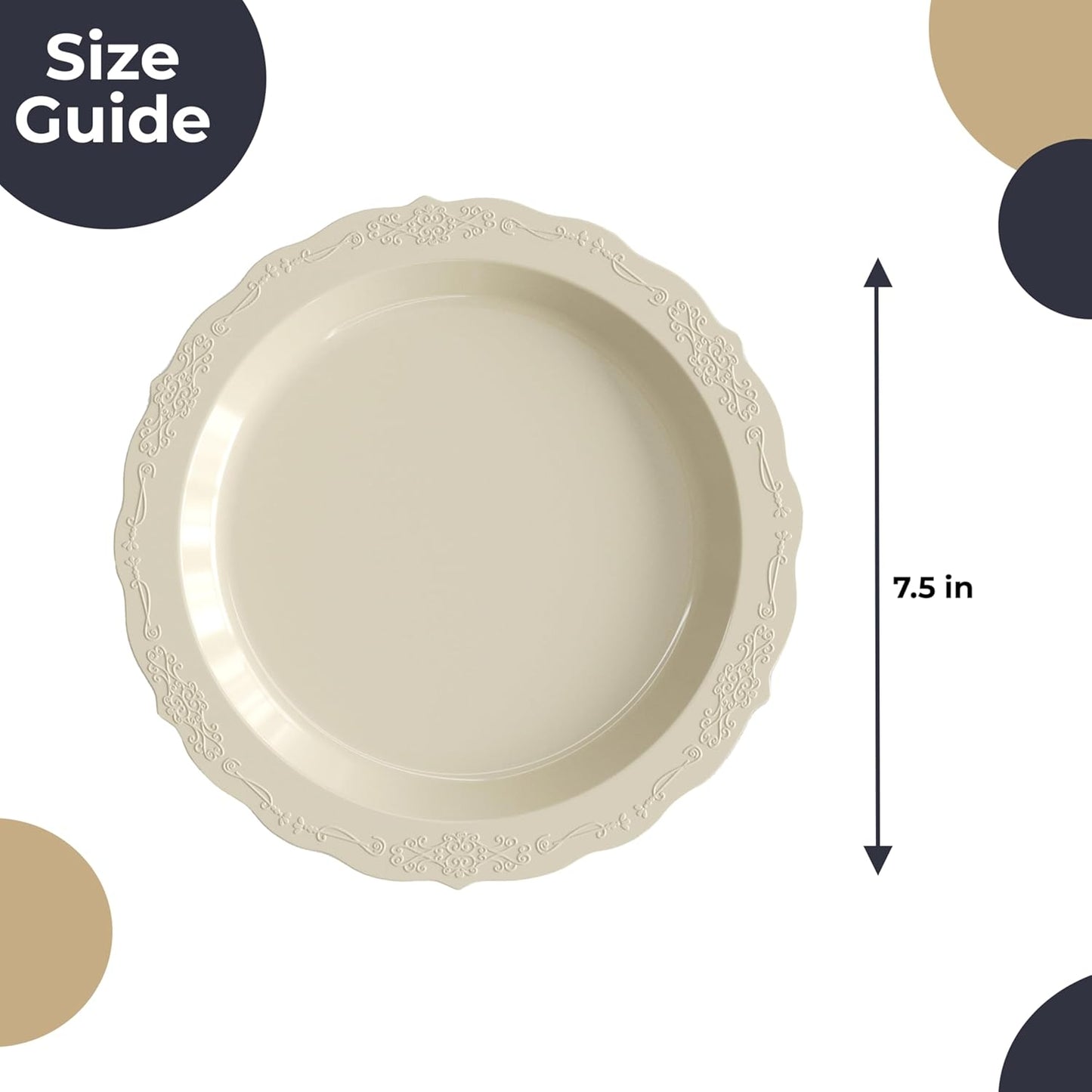 Exquisite Victorian 60-Piece Plastic Disposable Dinnerware Set - 60 x 7.5 inch Cream Plates for Party of 60 Guests