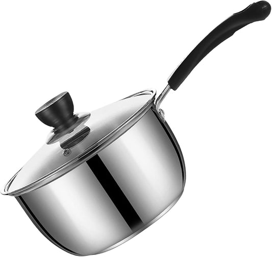 Stainless Steel Saucepan, 1.3 Quart Long Handle Milk Pot with Lid for Warming, Cooking and Boiling Milk, Spaghetti, Soup in Kitchen and Outdoor (18cm)