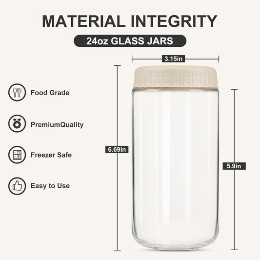 Overnight Oats Containers with Lids, 24oz Glass Jars with Lids 8 pcs, Apricot, Wide Mouth Mason jars for Salad, Yogurt, Snacks, Meal Prep