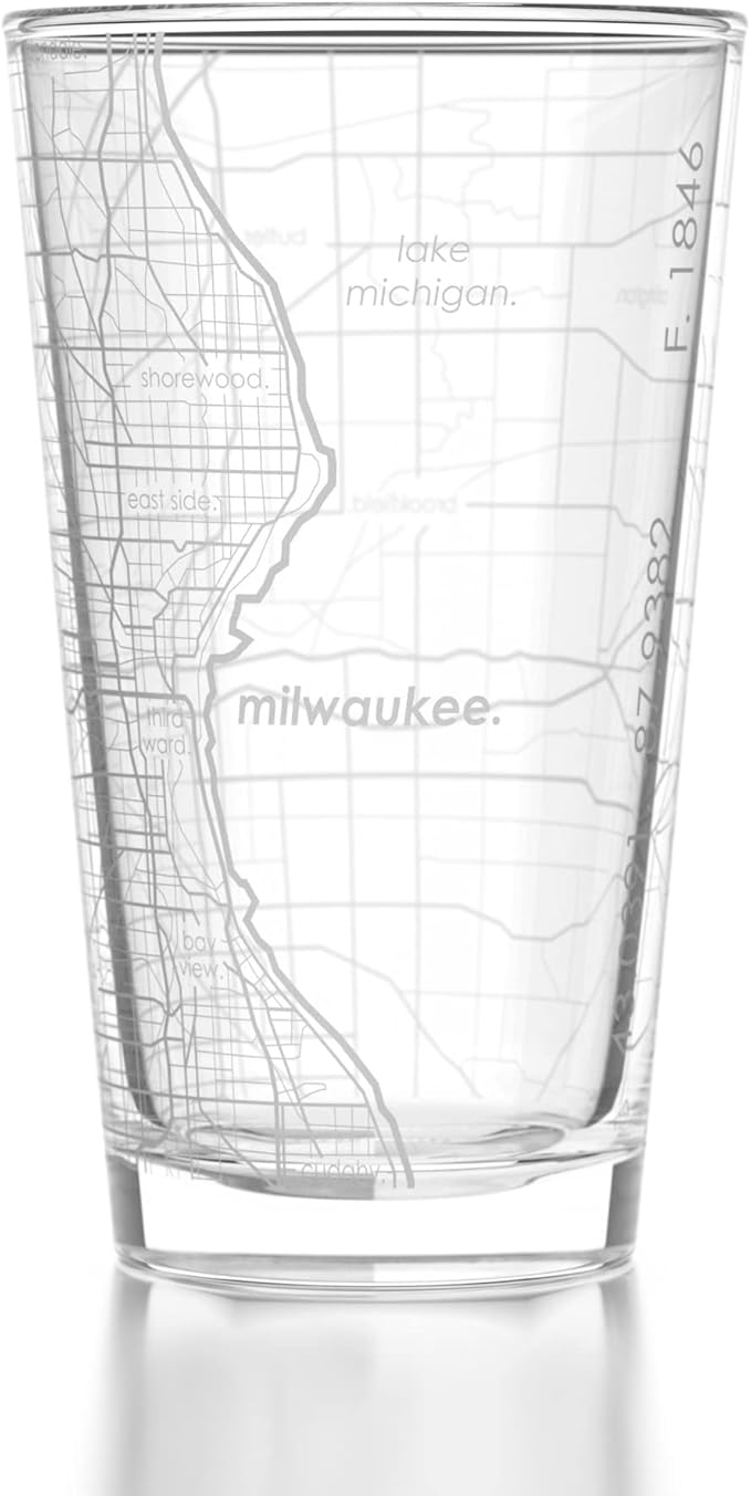 Well Told Engraved Milwaukee Wisconsin Map Pint Glass, Etched Beer Gift (16 oz, Clear) City Map Pint, Custom City Glassware, Gifts For Beer Lovers