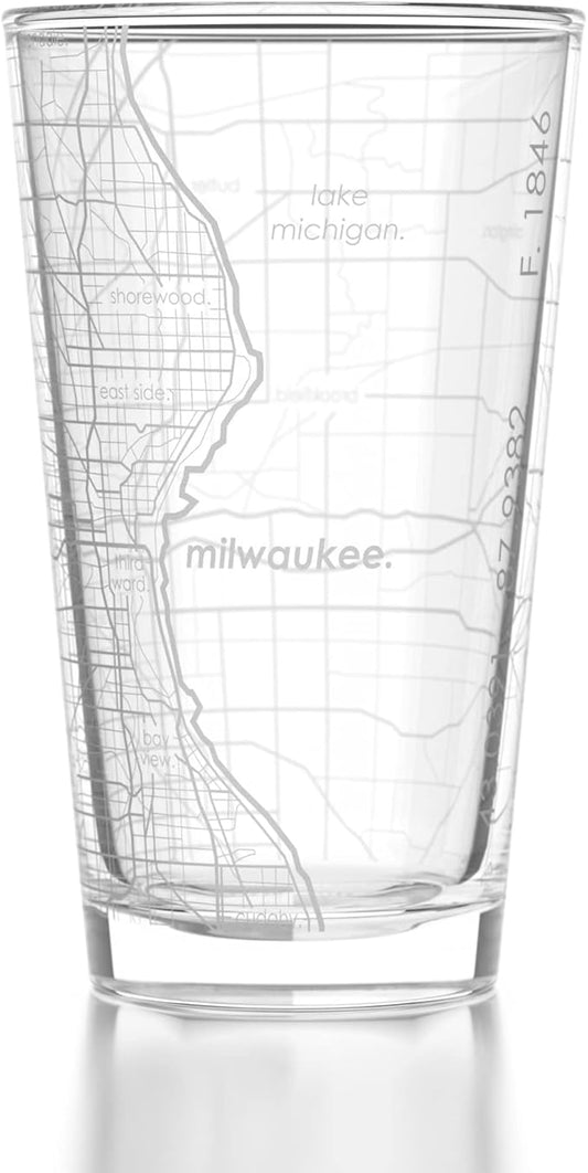 Well Told Engraved Milwaukee Wisconsin Map Pint Glass, Etched Beer Gift (16 oz, Clear) City Map Pint, Custom City Glassware, Gifts For Beer Lovers