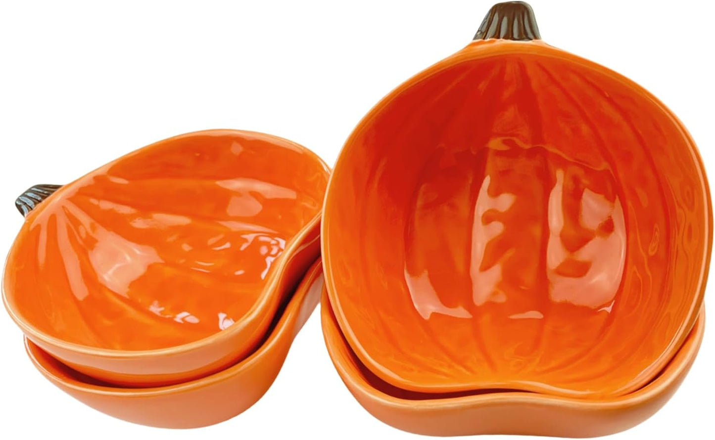 Pumpkin Ramekins Small Ceramic Pumpkins Bowls for Baking 6 Oz Oven Safe Mini Pumpkin Dish for Serving Dip and Sauce, 4pcs