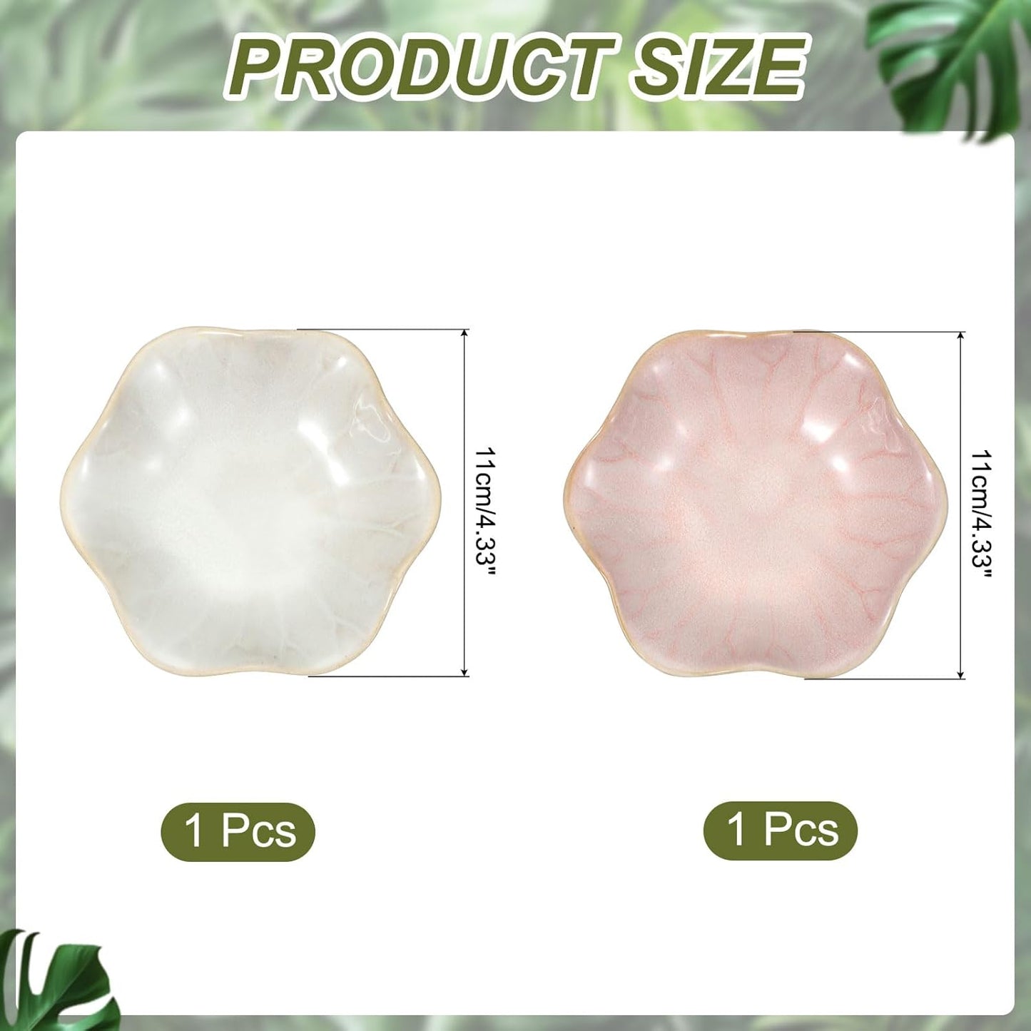 uxcell 2Pcs Ceramics Jewelry Plate, Lotus Leaf Shape Key Holder Bowl for Entryway Table Decor Small Ring Tray Dish Gift for Women Girlfriend, Pink/White
