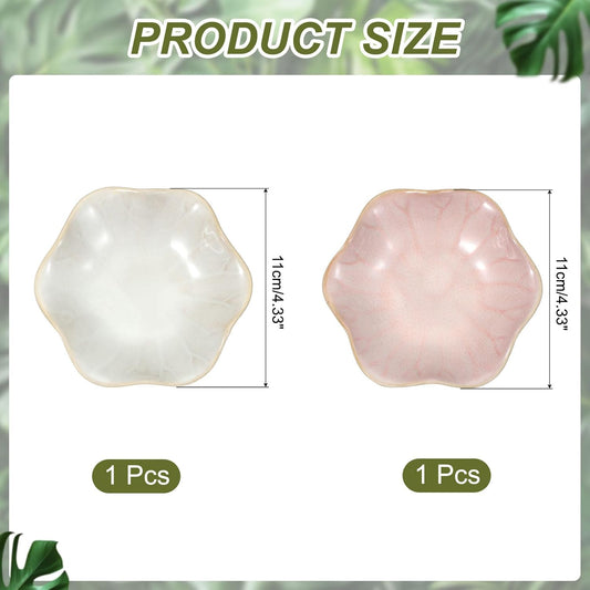 uxcell 2Pcs Ceramics Jewelry Plate, Lotus Leaf Shape Key Holder Bowl for Entryway Table Decor Small Ring Tray Dish Gift for Women Girlfriend, Pink/White