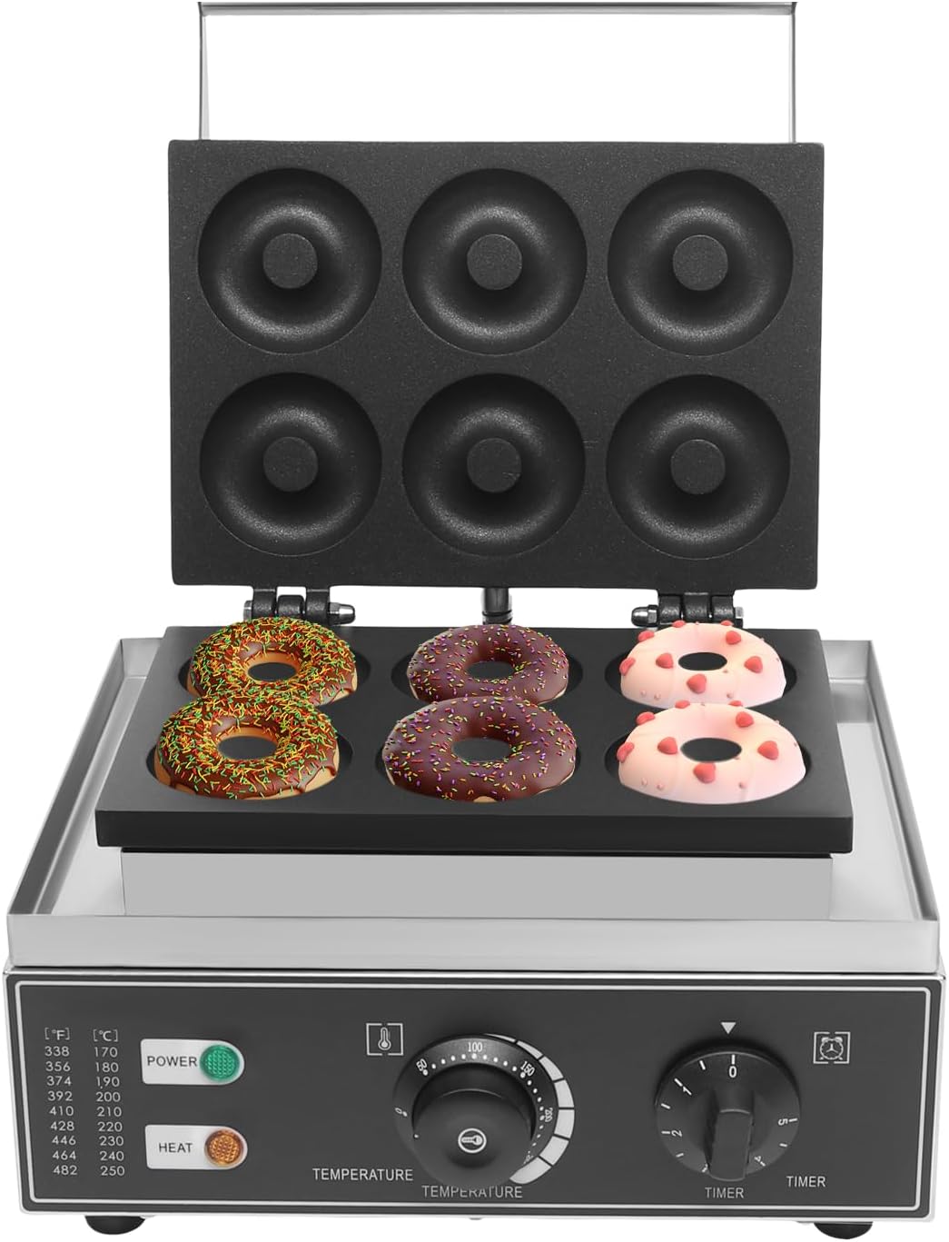 1550W 110V Commercial Waffle Donut Maker, 6 Holes Double Sided Non-Stick Commercial Electric Donut Maker, Temperature 122-572℉, Mini Donut Machine, for Professional Kitchen and Family Breakfast