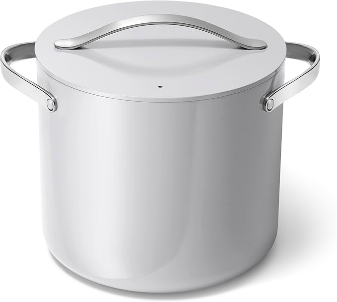 Caraway Stock Pot - 12 Qt Ceramic Coated Pot With Lid - Fee From Forever Chemicals - Large Pot for Bigger Batches - Gray