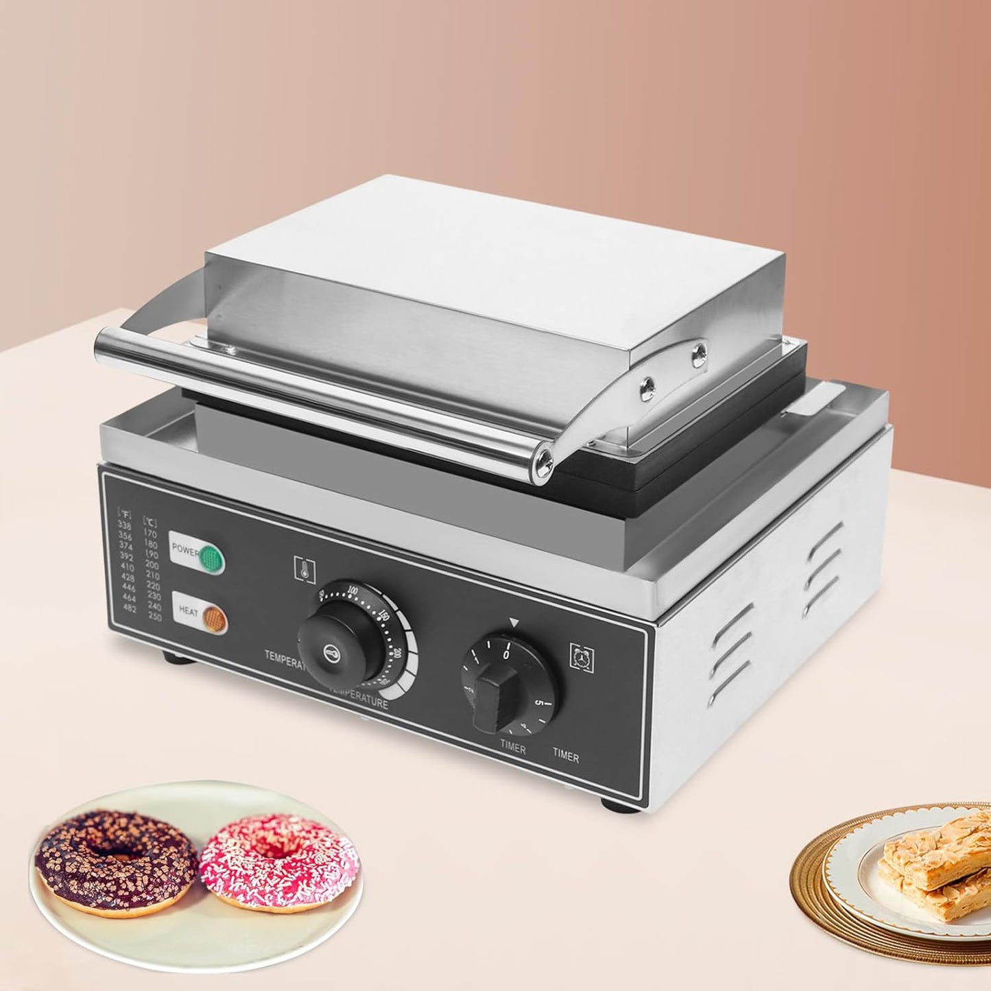 1550W 110V Commercial Waffle Donut Maker, 6 Holes Double Sided Non-Stick Commercial Electric Donut Maker, Temperature 122-572℉, Mini Donut Machine, for Professional Kitchen and Family Breakfast