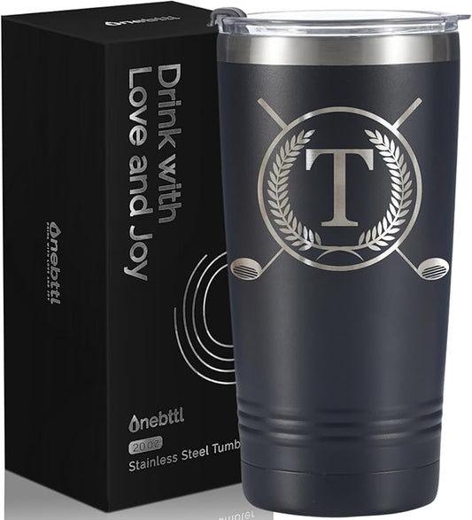 Onebttl Golf Gifts for Men with Initial for Golfer & Golf Lovers, 20oz Travel Mug, Perfect Gifts for Men, Birthday, Christmas - T