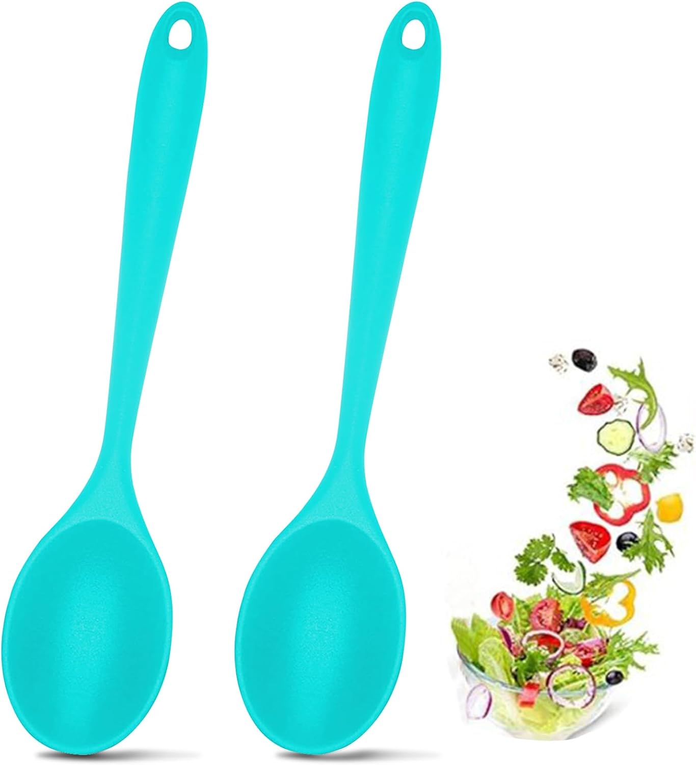 2 Pcs Silicone Nonstick Mixing Spoon,10.6Inch Silicone Spoons for Cooking Heat Resistant, Cooking Utensil for Kitchen Cooking Baking Stirring Serving (Blue)