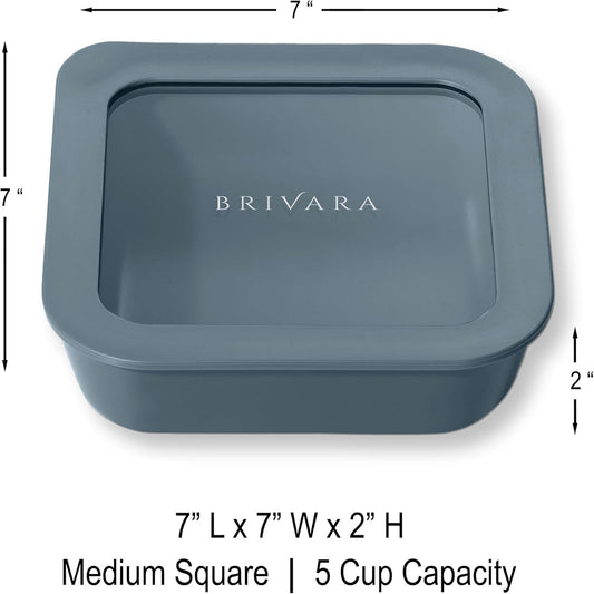 Ceramic Coated Glass Food Storage Container | No PTFE, PFOA, PFAS, and BPA | Reusable Non Toxic Meal Prep Container with Glass Lid | Easy To Store | 5 Cup Square [Dusk]