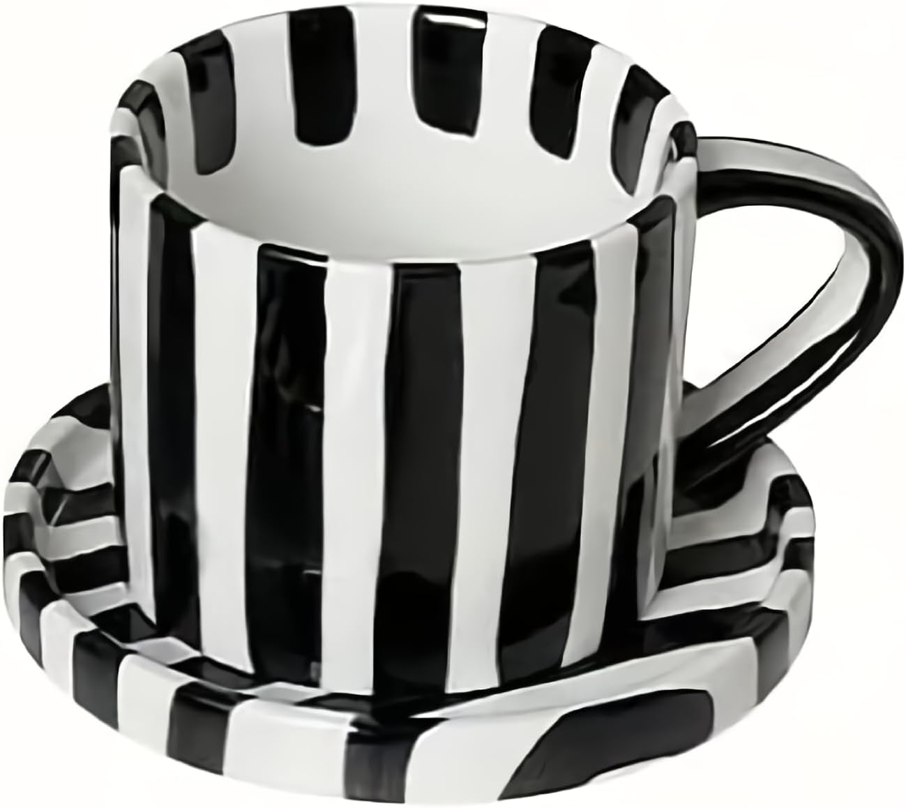 Tea Cup and Saucer, Ceramic 8 oz coffee mug, Dishwasher Safe and Microwave Safe, Black and White