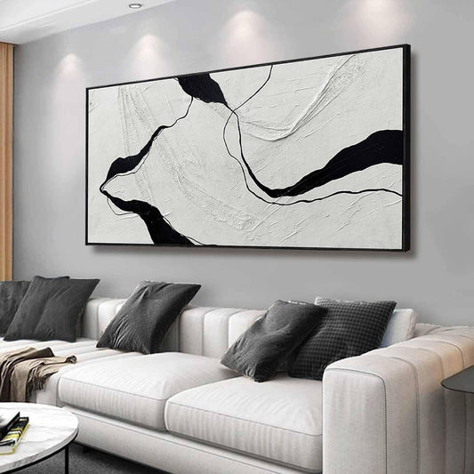 Framed Minimalist Wall Art 24"x48" Black and White Abstract Print Poster Line Canvas Modern Artwork for Living Room Bedroom Office Decor