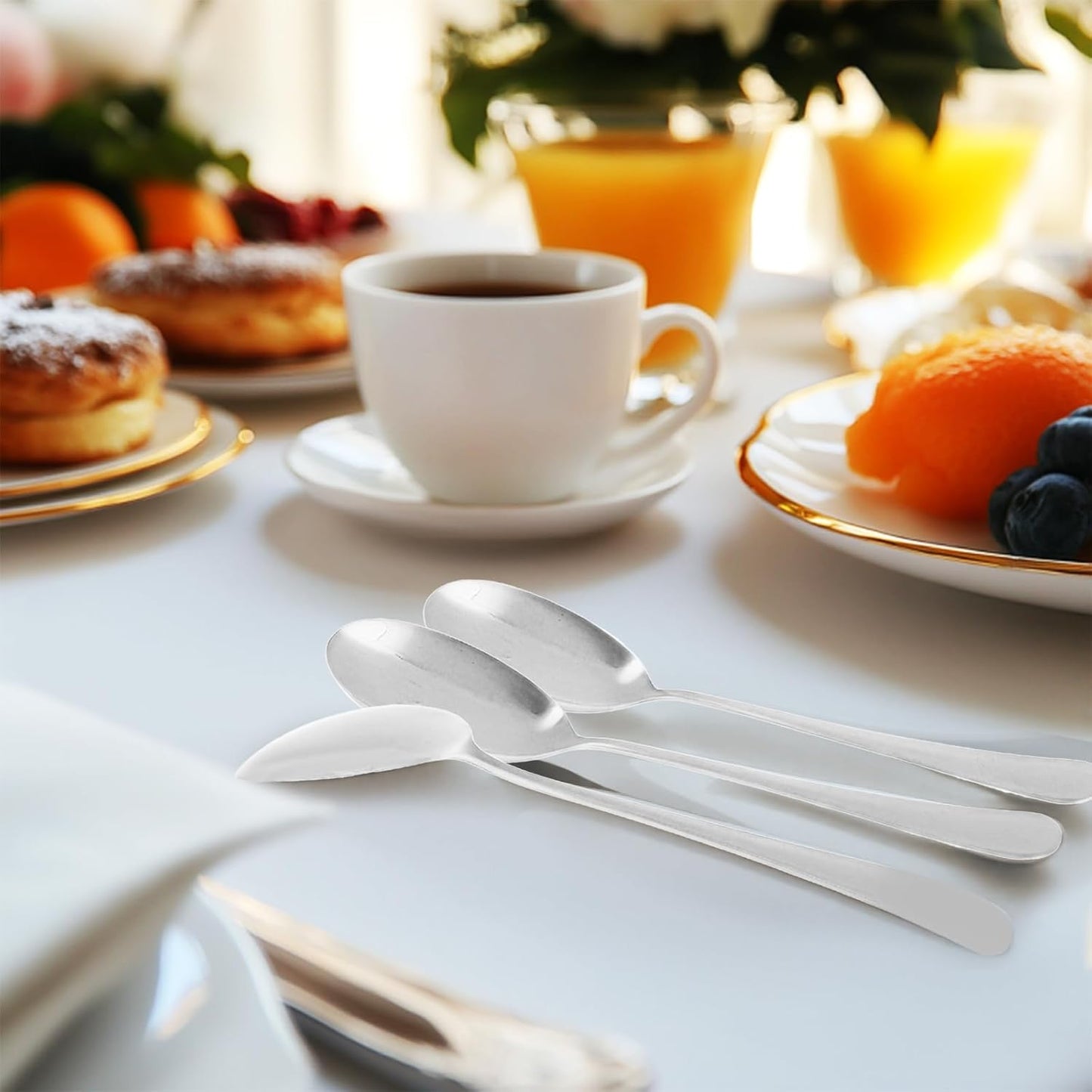 12PCS Stainless Steel Serving Utensils Sets with 8 Large Serving Spoons,4 Serving Tongs,Silver Serving Utensills Sets for Buffet Catering Banquet Party (Silver)