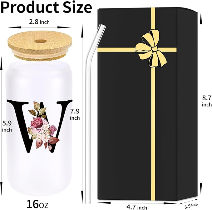 Monogrammed Glass Drinking Cup With Lid Straw Women Men Teacher Christmas Gifts Music Dance Science Daycare Special Education Need English History Sunday School Spanish Autism Reading Gym,W