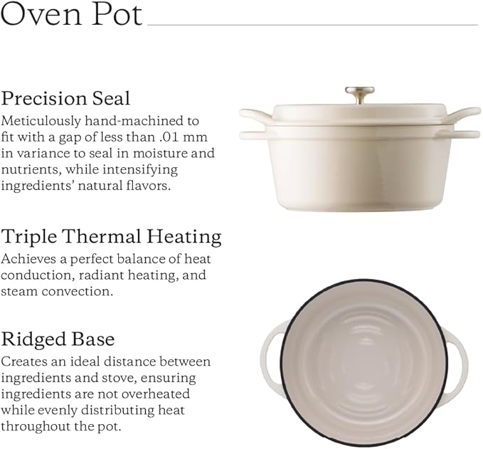 Vermicular Oven Pot | Non-Toxic Enameled Cast Iron Pot | 26cm (5.3 Qt) | Oven-safe | Induction-compatible | Dutch Oven | Made in Japan | Serves 5-6 | Natural Beige