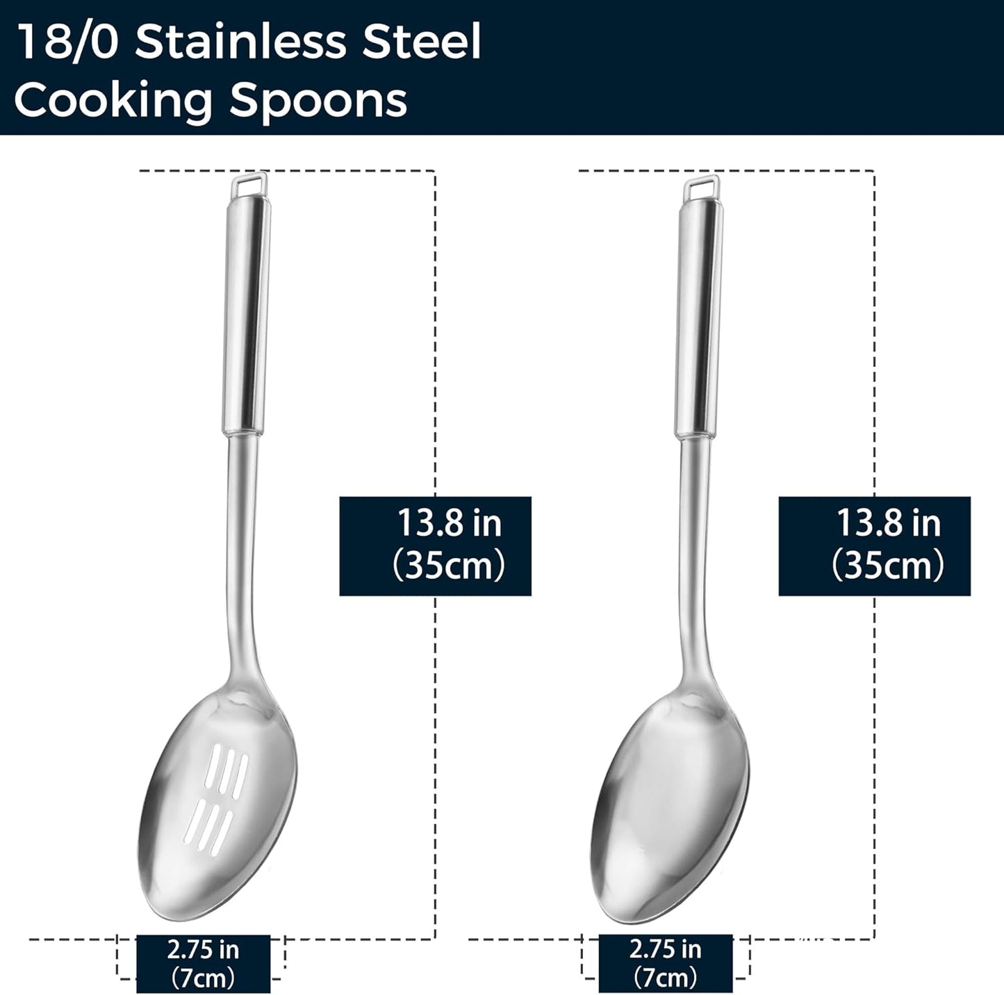 18/0 Stainless Steel Cooking Spoons Set, Serving Spoon & Slotted Spoon, Kitchen Cooking Utensils Set, Housewarming Daily Use Commercial, Pack of 2