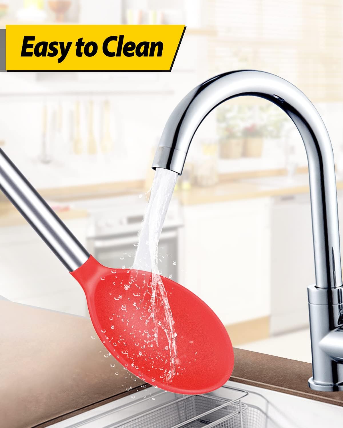 Pack of 2 Large Silicone Cooking Spoons,Non Stick Solid Basting Spoon,Heat-Resistant Kitchen Utensils for Mixing,Serving,Draining,Stirring (RED)