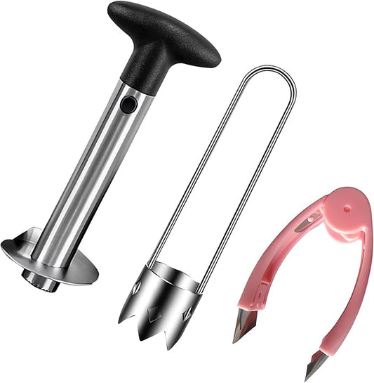 Fruit and Vegetable Corer Pepper Seed Apple Remover Bell Pepper Tomato Corer Tool Stainless Steel Kitchen Gadget (Pepper strawberry pineapple Corer)