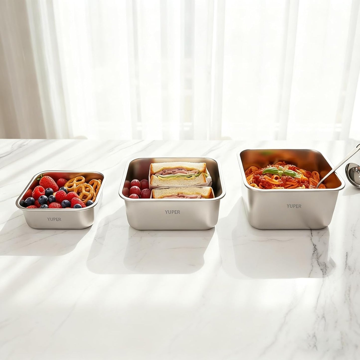 YUPER Stainless Steel Food Storage Containers, Meal Prep Container Sets with Lids, BPA Free, Leak Proof & Airtight, Microwave, Dishwasher, Fridge, Freezer & Oven Safe, 3 Pack (40+67+88OZ)