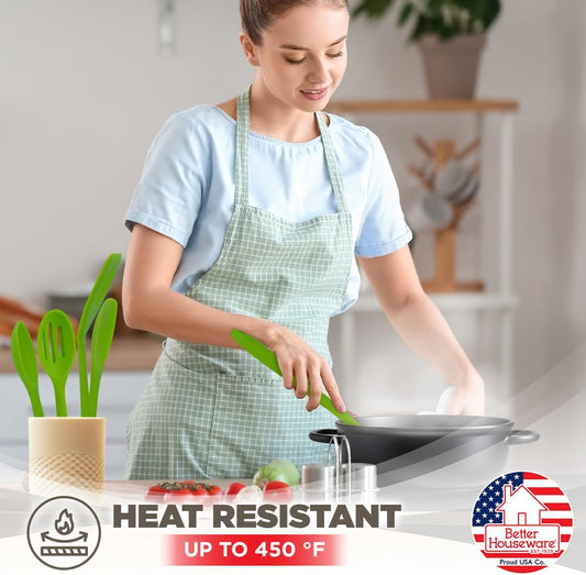 Better Houseware Silicone Cooking Utensil Set - 5 Piece Green Silicone Kitchen Utensils - Stain & Odor Resistant, Heat Resistant, Dishwasher Safe