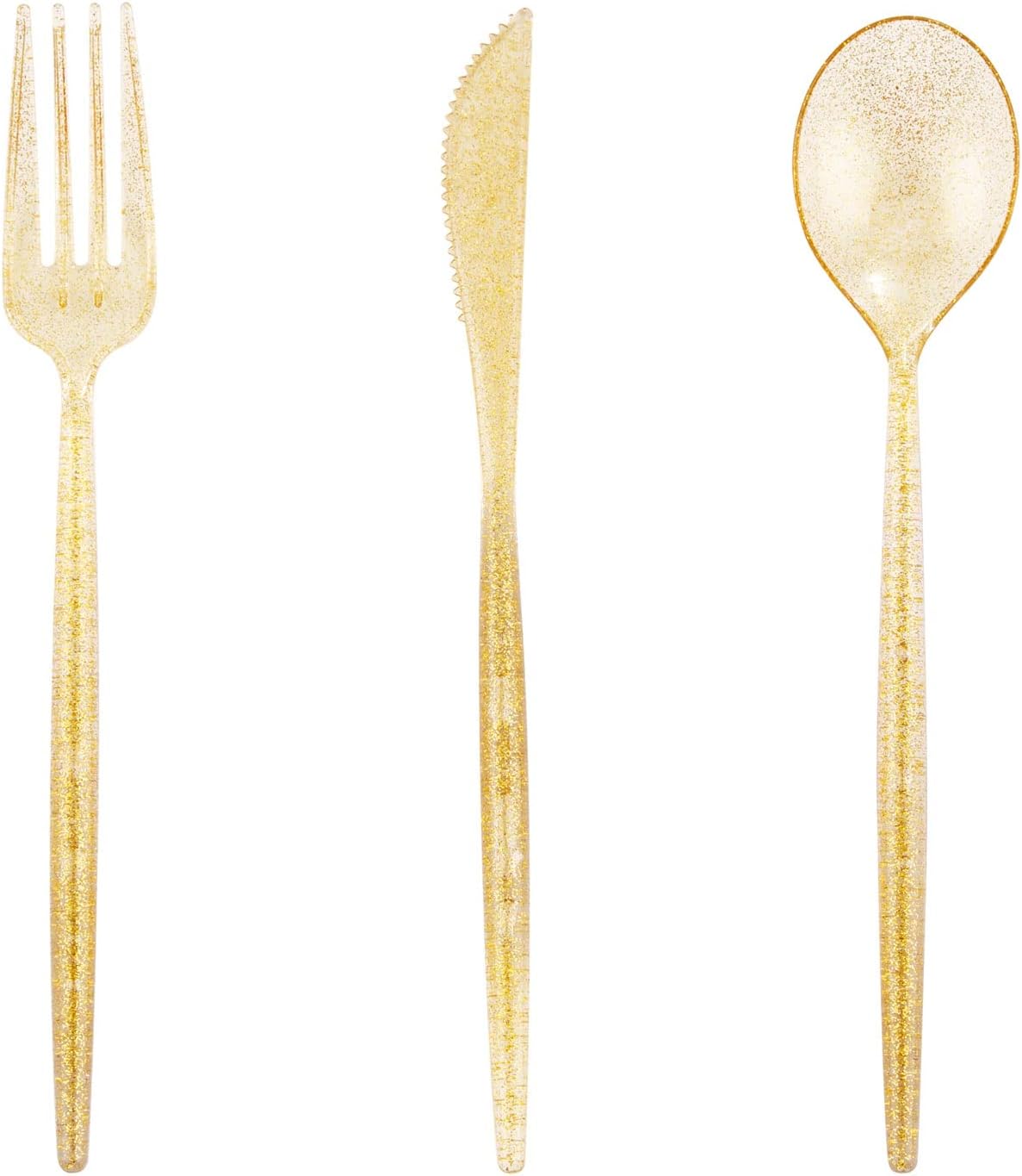 Supernal 180pcs Gold Plastic Silverware Durable Plastic Silverware Gold Glitter Color Party Cutlery Disposable Flatware Heavy Duty Include 60 Forks,60 Knvies,60 Spoons for Wedding,Birthday