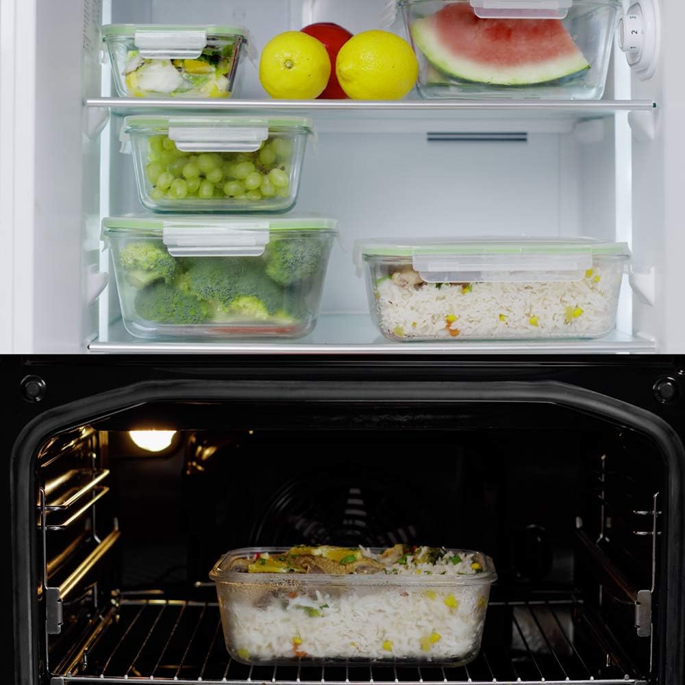 63 Oz 2 Pcs Large Glass Food Storage Containers 8 Cups Family Size Set Baking Containers with Locking Lids Storing food, BPA Free Leak Proof Microwave Oven Safe (2, 63 OZ)