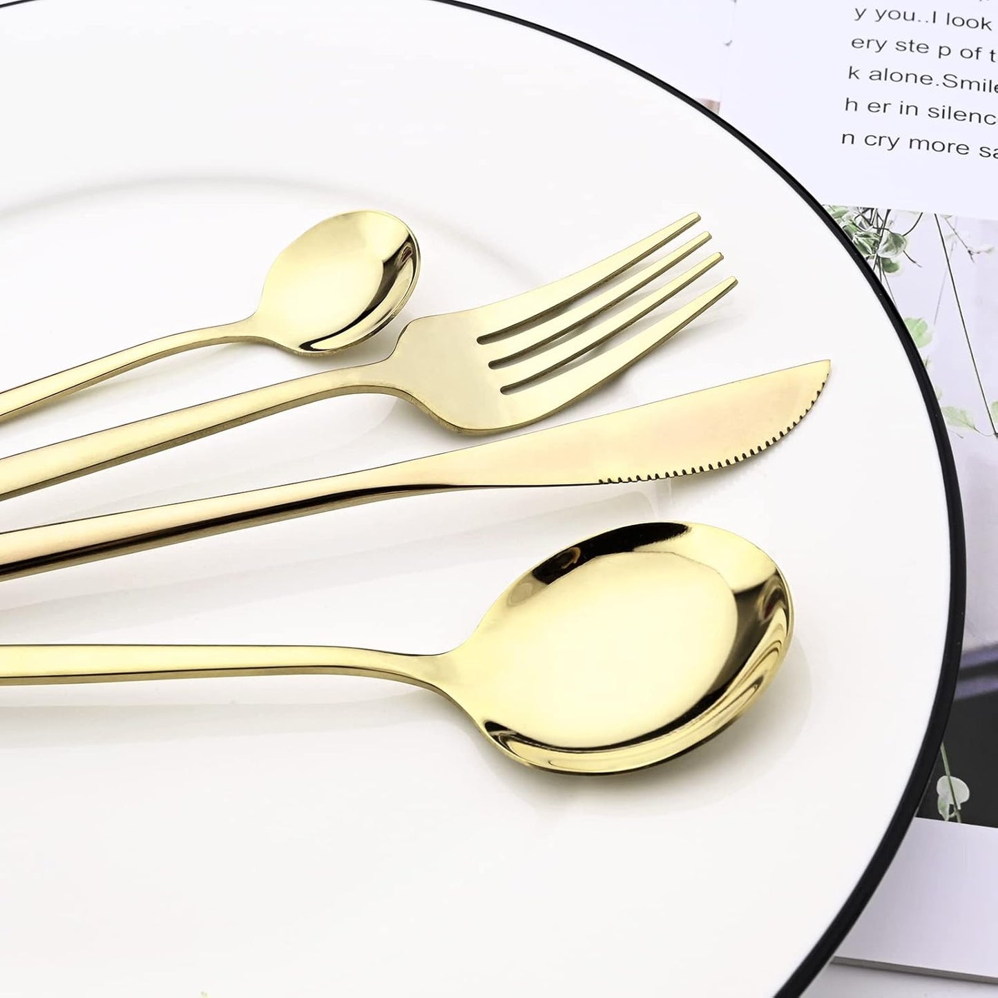 24-Piece Mirror Champagne Gold Flatware, 18/0 Stainless Steel Dinnerware Set Include Knife Fork Spoon Teaspoon Cutlery Set For Home Restaurant Party Service For 6, Dishwasher Safe