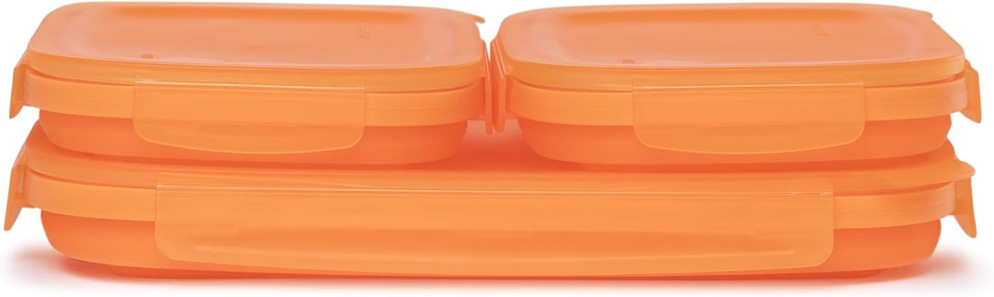 Drip EZ Secondz Collapsible Food Storage Containers (set of 3) - Meal Prep, Leftovers, Lunch, Camping, Hiking - Dishwasher & Microwave Safe - BPA-free Silicone - Locking Lids - Orange