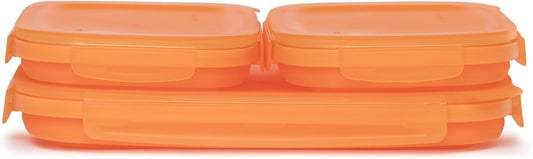 Drip EZ Secondz Collapsible Food Storage Containers (set of 3) - Meal Prep, Leftovers, Lunch, Camping, Hiking - Dishwasher & Microwave Safe - BPA-free Silicone - Locking Lids - Orange