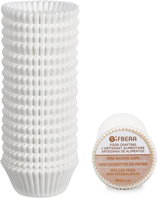 Gifbera Mini White Cupcake Liners 400-Count, Greaseproof Paper Muffin Baking Cups for Baking, Wedding, Celebration