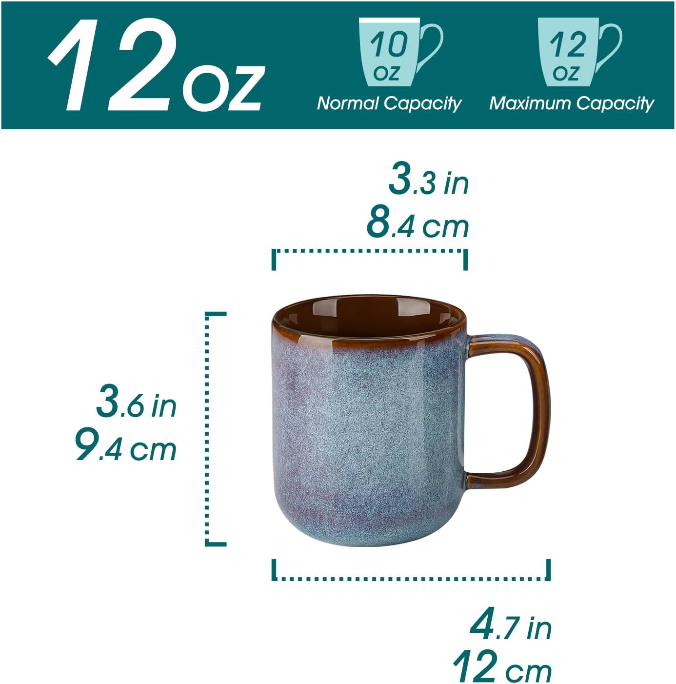 vancasso Coffee Mugs Set of 6, 12 Oz Ceramic Coffee Cups with Handle, Ceramic Unique Glaze Coffee Cup for Cappuccino, Latte, Tea, Cocoa, Dishwasher & Microwave Safe Gift Sets, Blue, Series ONION