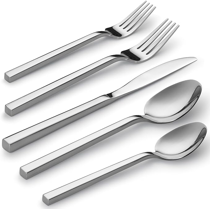 Alata Cube 20-Piece Forged Stainless Steel Flatware Set Cutlery Set,Silverware Set Service for 4,Mirror Finish,Dishwasher Safe
