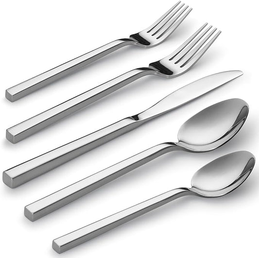 Alata Cube 20-Piece Forged Stainless Steel Flatware Set Cutlery Set,Silverware Set Service for 4,Mirror Finish,Dishwasher Safe