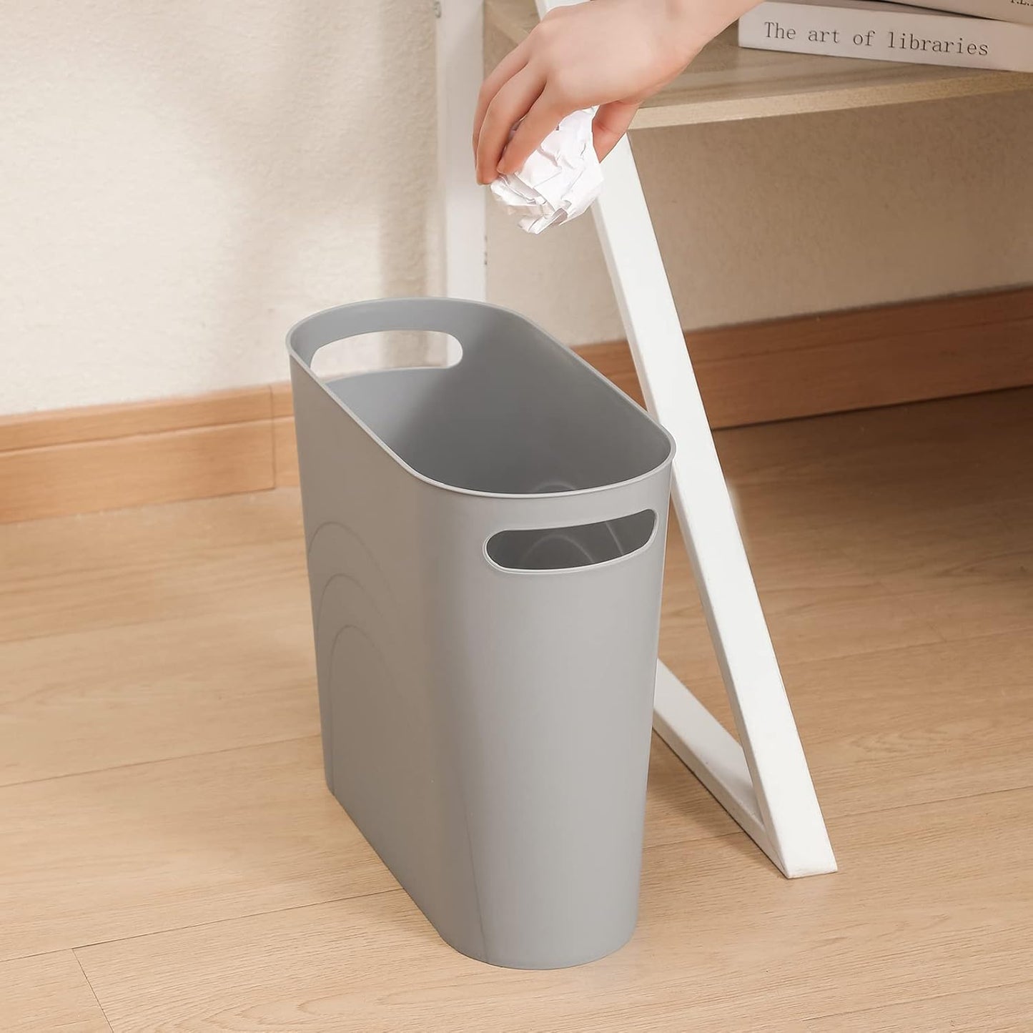 rejomiik Small Trash Can, Slim Garbage Can Plastic Waste Basket with Handles 3.5 Gallon Container Bin for Narrow Spaces Bathroom, Bedroom, Kitchen, Office at Home, 2 Pack Grey