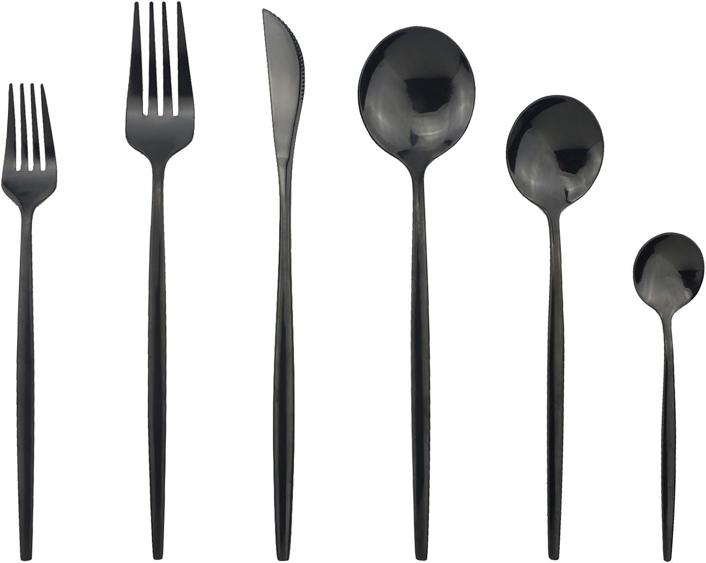 JASHII Silverware Set, Mirror Polished Black Flatware Cutlery Set Service for 4, Shiny Finish 24 Pieces Stainless Steel Utensils Set Dinner Knife Fork Spoon Dessert Fork Salad Spoon Dishwasher Safe