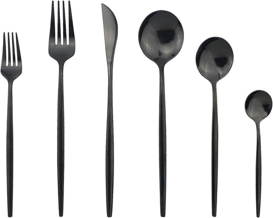 JASHII Silverware Set, Mirror Polished Black Flatware Cutlery Set Service for 4, Shiny Finish 24 Pieces Stainless Steel Utensils Set Dinner Knife Fork Spoon Dessert Fork Salad Spoon Dishwasher Safe