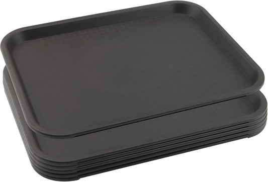 5 Pack 13.8 x 10.6 Inch Black Fast Food Tray, Large Rectangular Restaurant Serving Trays, Plastic Cafeteria Trays School Lunch Trays