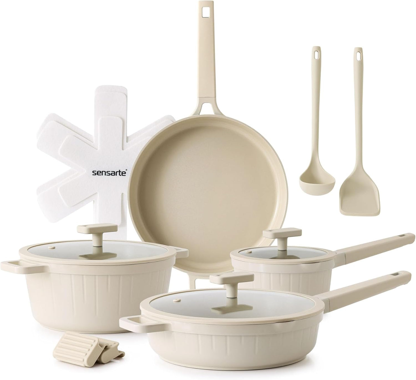 SENSARTE Ceramic Cookware Set Non-toxic 14 Pcs, Nonstick Pots and Pans Set, Dishwasher Safe Induction Cookware, Healthy Kitchen Cooking Set, PFOA/PFAS/PTFE Free